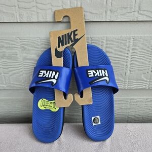 Nike Kawa Blue Slide Sandals Boys Youth SZ 1Y Slip-On Sports Athletic Cushion